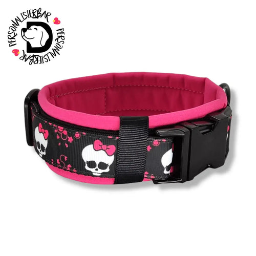 Halsbänder - Halsband 40mm Pink Bow Skull