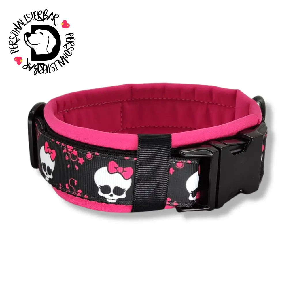 Halsbänder - Halsband 40mm Pink Bow Skull